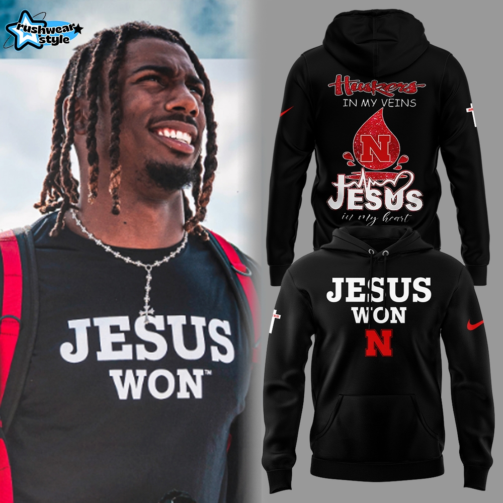 Jesus Won x Nebraska Huskers In My Veins Jesus In My Heart Faith Hoodie Jesus Won x Nebraska Huskers In My Veins Jesus In My Heart Faith Hoodie