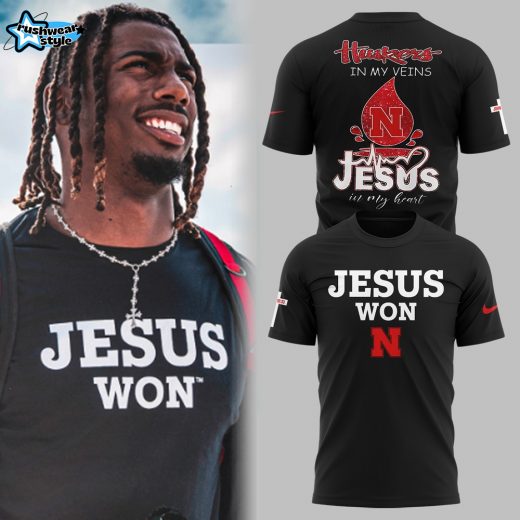 Jesus Won x Nebraska Huskers In My Veins Jesus In My Heart Shirt
