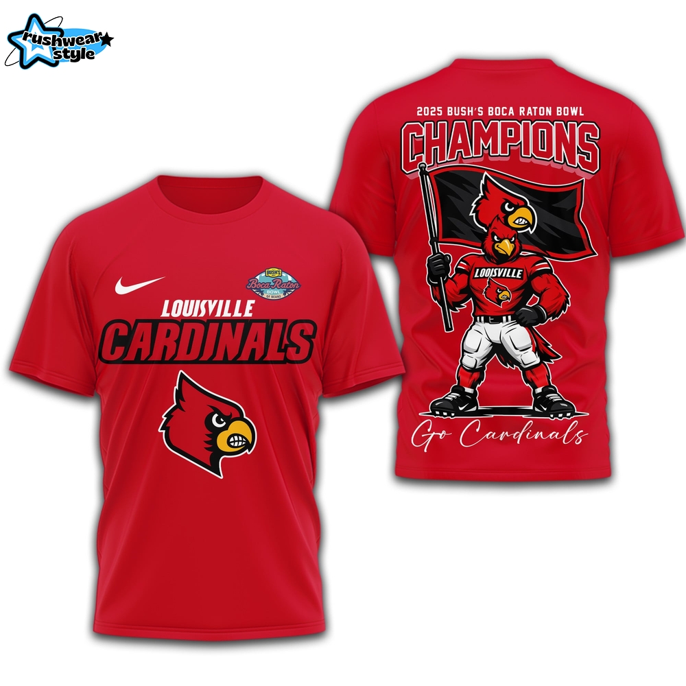 Louisville Cardinals | Premium NCAA 2025 Bush Boca Raton Bowl Champions 3D Shirt TD Louisville Cardinals | Premium NCAA 2025 Bush Boca Raton Bowl Champions 3D Shirt TD