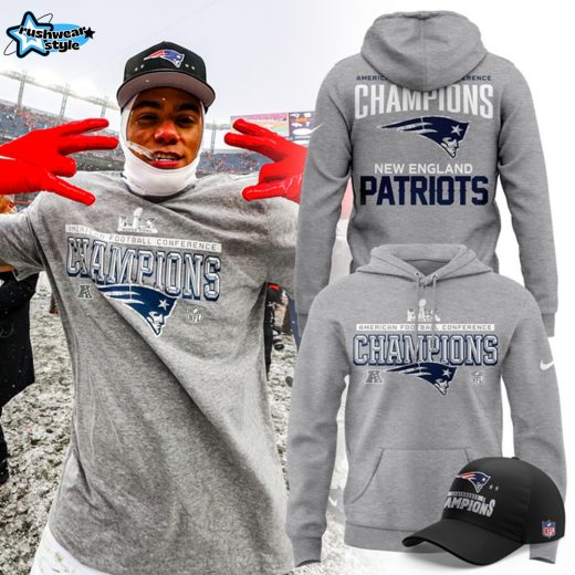 Men’s New England Patriots Nike Heather Gray 2026 AFC Champions Locker Room Hoodie
