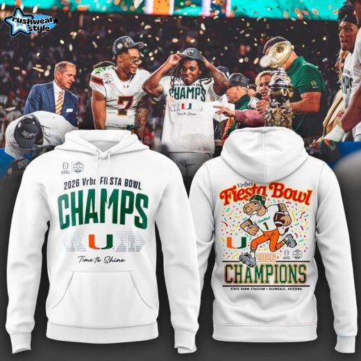 Men's White Miami Hurricanes College Football Playoff 2026 Fiesta Bowl Champions Locker Room Hoodie