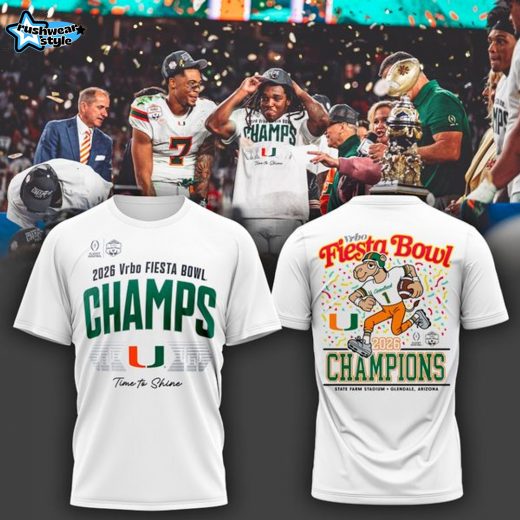 Men's White Miami Hurricanes College Football Playoff 2026 Fiesta Bowl Champions Locker Room T-Shirt