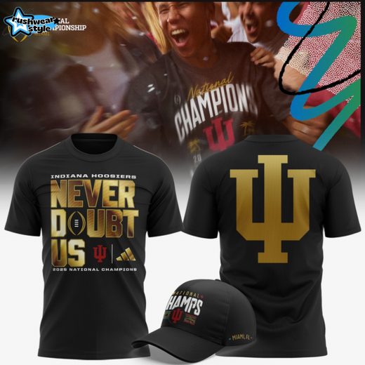 Men's adidas Black Indiana Hoosiers College Football Playoff 2025 National Champions Never Doubt Us T-Shirt
