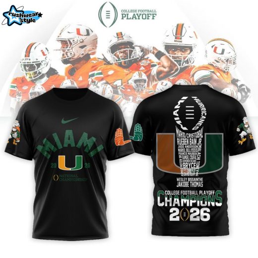 Miami Hurricanes | Premium NCAA 2026 CFP National Champions 3D T-shirt - Black