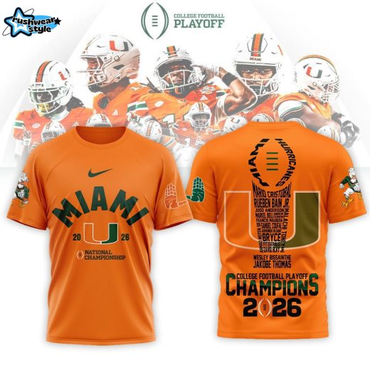 Miami Hurricanes | Premium NCAA 2026 CFP National Champions 3D T-shirt - Orange