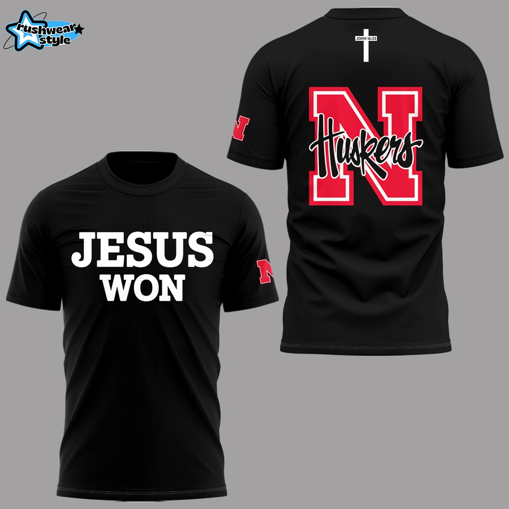 Nebraska Huskers Jesus Won Black Faith Statement T-Shirt Nebraska Huskers Jesus Won Black Faith Statement T-Shirt