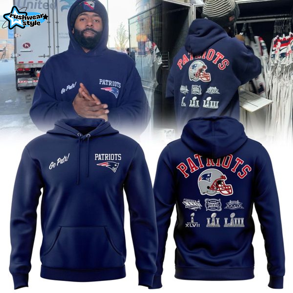 Official New England Patriots "Go Pats" Hoodie - Navy Official New England Patriots "Go Pats" Hoodie - Navy