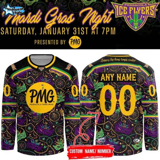Pensacola Ice Flyers 2026 Mardi Gras Night Limited Edition Hockey Jersey