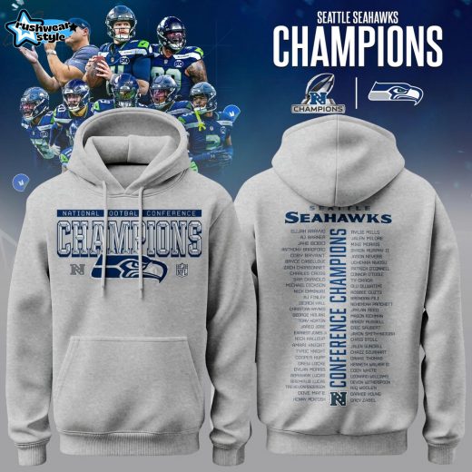 Seattle Seahawks Heather Gray 2026 NFC Champions Locker Room Trophy Hoodie