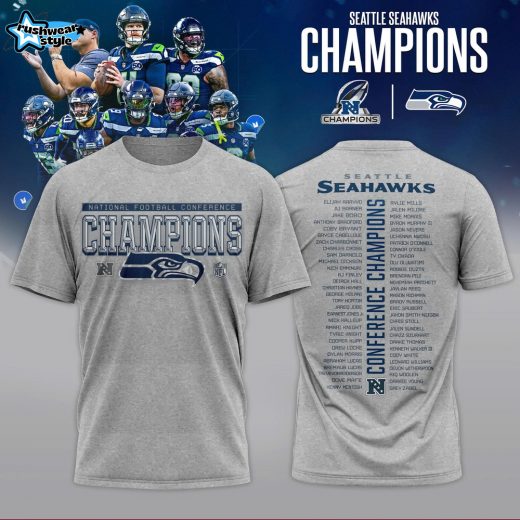 Seattle Seahawks Heather Gray 2026 NFC Champions Locker Room Trophy T-Shirt