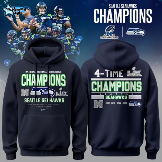 Seattle Seahawks Navy Blue 2026 NFC Champions Hoodie – Official Style