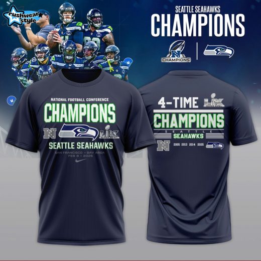 Seattle Seahawks Navy Blue 2026 NFC Champions T-Shirt – Official Style
