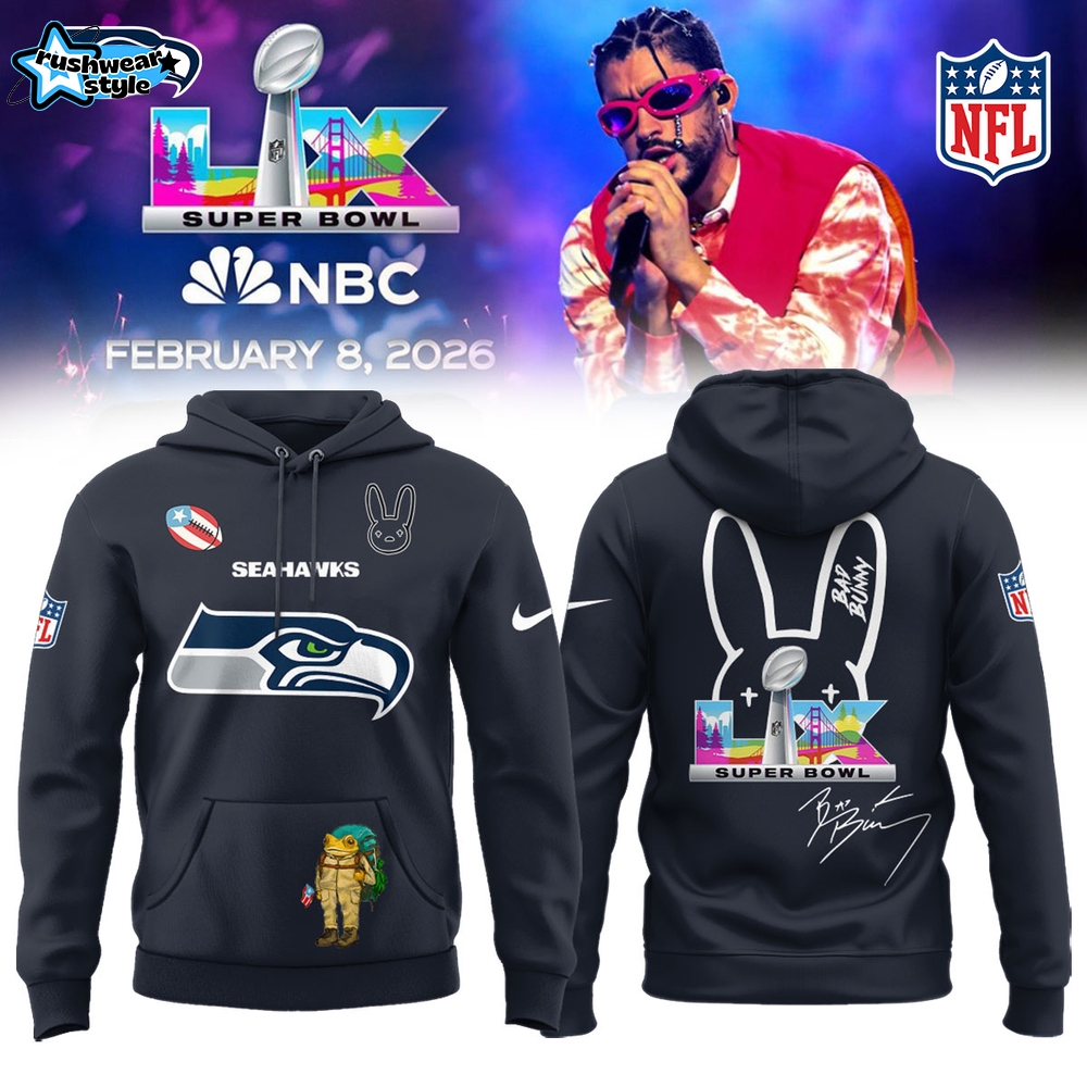 Seattle Seahawks x Bad Bunny Super Bowl Limited Hoodie Gray Blue Edition Seattle Seahawks x Bad Bunny Super Bowl Limited Hoodie Gray Blue Edition