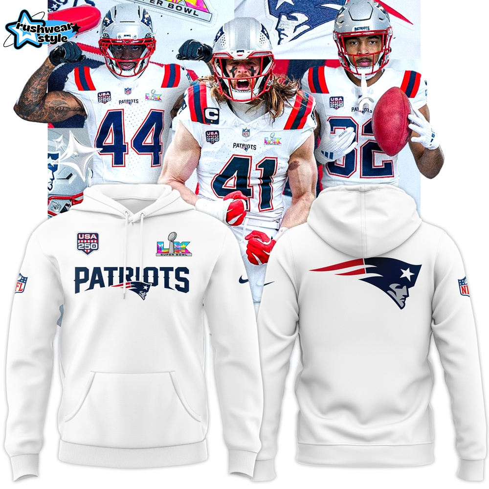 New England Patriots Nike White Super Bowl LX Official Hoodie New England Patriots Nike White Super Bowl LX Official Hoodie