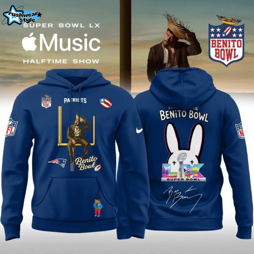 New England Patriots x Bad Bunny 2026 Super Bowl LX Halftime Show Special Edition Hoodie - Blue