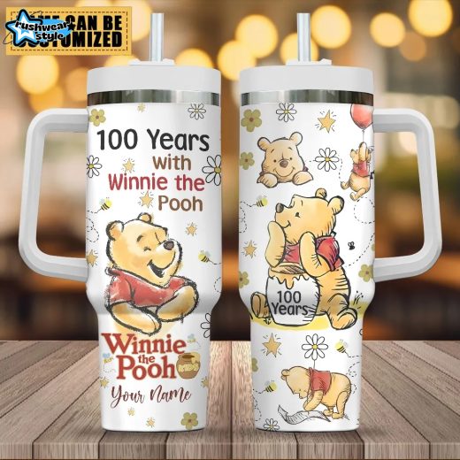 Personalized Winnie the Pooh 100th Anniversary 2026 40oz Stanley Style Tumbler
