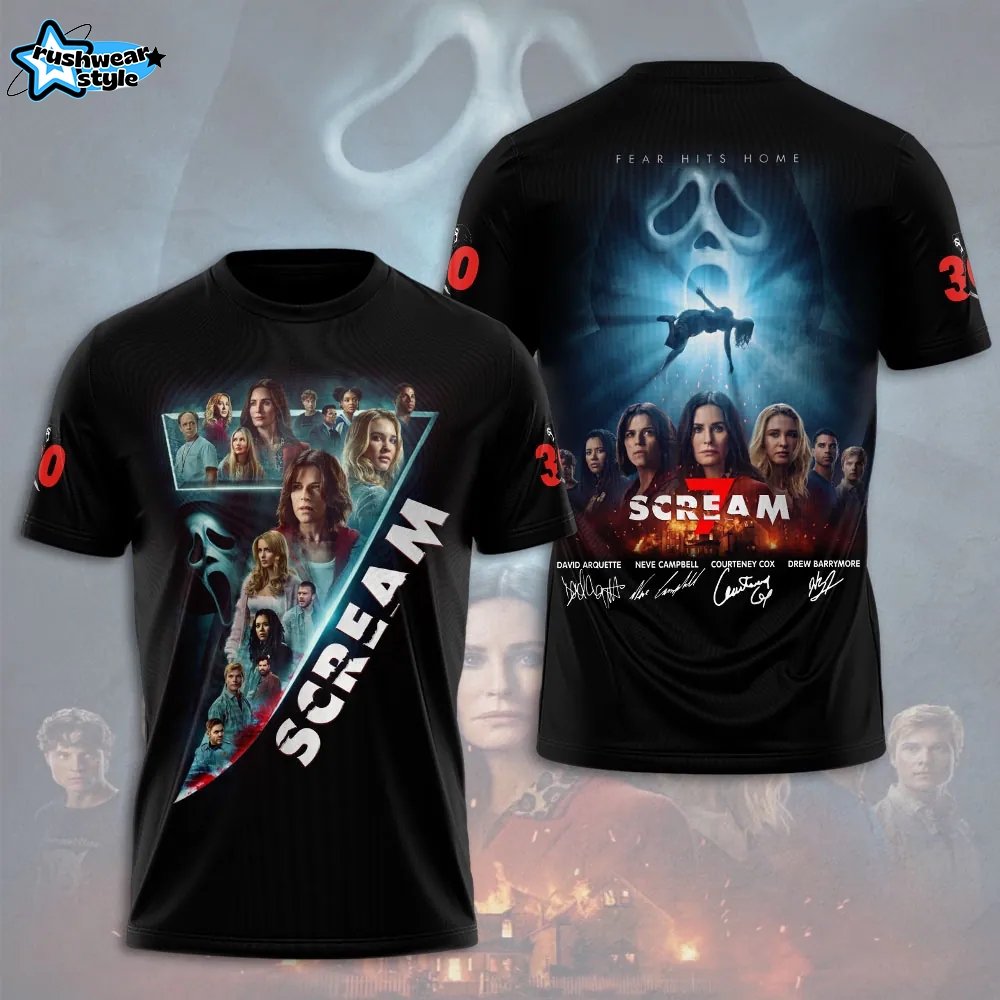 Scream 7 Ghostface 2026 Horror Movie Black 3D Graphic T-Shirt Scream 7 Ghostface 2026 Horror Movie Black 3D Graphic T-Shirt