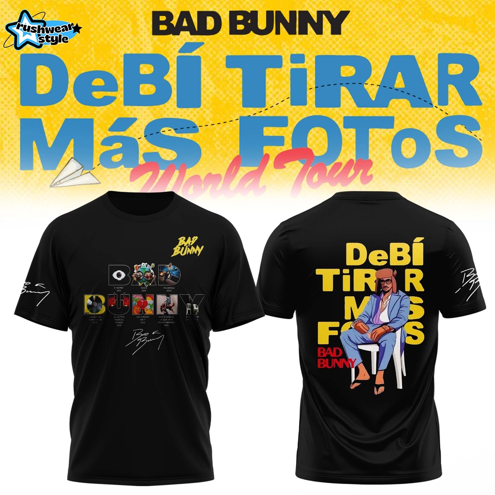 BAD BUNNY – DeBÍ TiRAR MáS FoToS 2026 World Tour 3D Print Tee Ver2 BAD BUNNY – DeBÍ TiRAR MáS FoToS 2026 World Tour 3D Print Tee Ver2