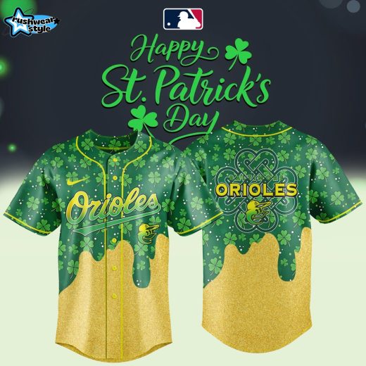 Baltimore Orioles St. Patrick’s Day Lucky Gold Drip Special Jersey