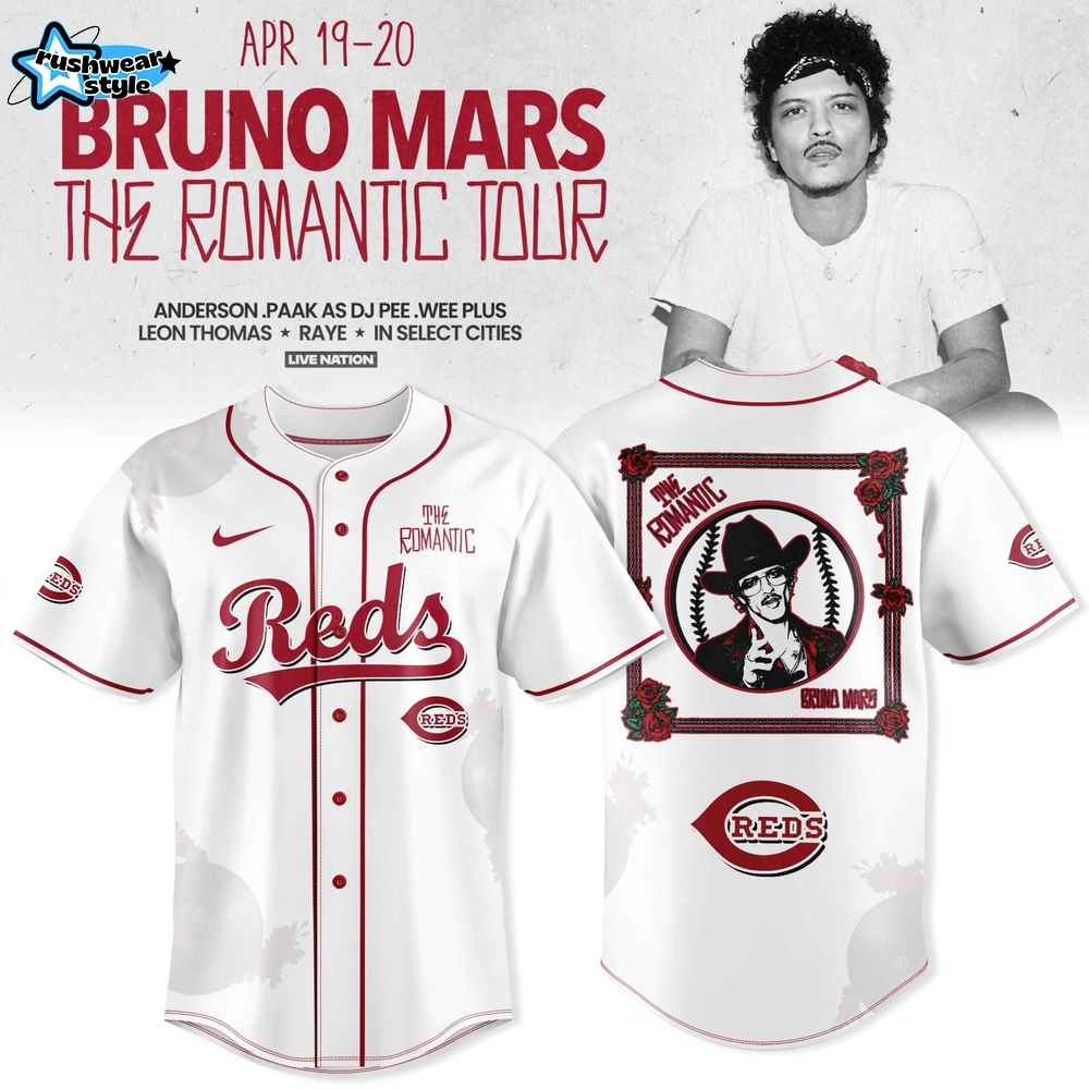 Cincinnati Reds x Bruno Mars Romantic Tour 2026 Premium Fan Jersey Cincinnati Reds x Bruno Mars Romantic Tour 2026 Premium Fan Jersey