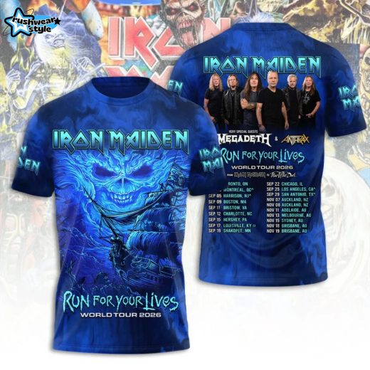 Iron Maiden Run For Your Lives world tour 2026 3D Tshirt - Blue