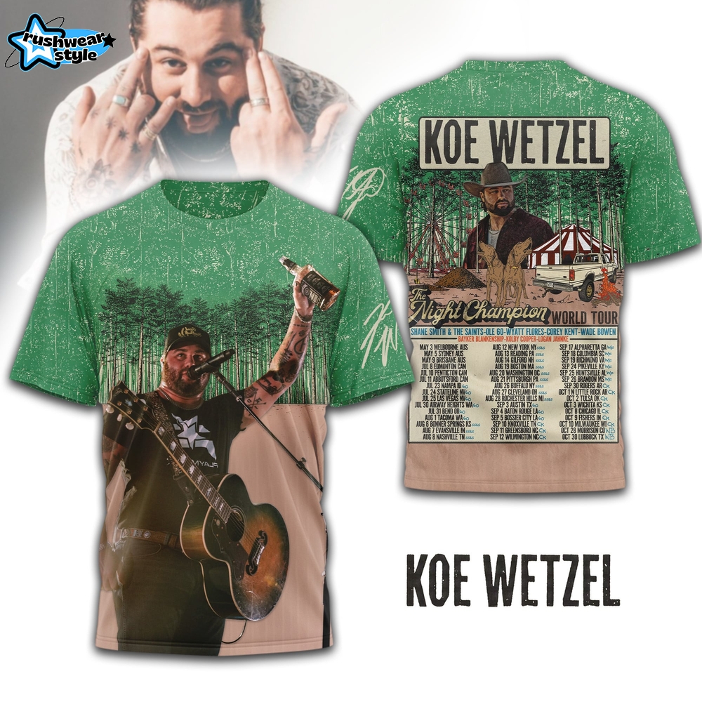 Koe Wetzel Night Champion World Tour 2026 Live Show Tee Koe Wetzel Night Champion World Tour 2026 Live Show Tee