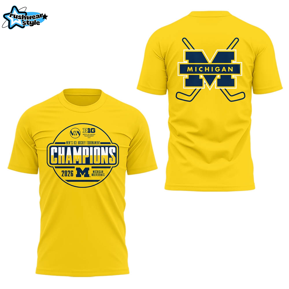Limited Edition Michigan The Hockey Tournament Champions 2026 Tshirt - Yellow Limited Edition Michigan The Hockey Tournament Champions 2026 Tshirt - Yellow
