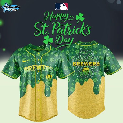 Milwaukee Brewers St. Patrick’s Day Lucky Gold Drip Special Jersey