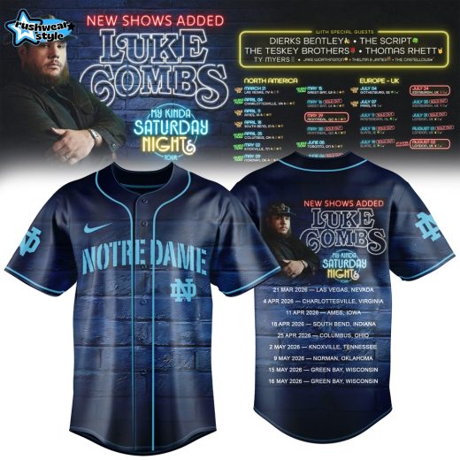 Notre Dame Fighting Irish My Kinda Saturday Night Tour 2026 Baseball Jersey – Country Music Concert Fan Shirt