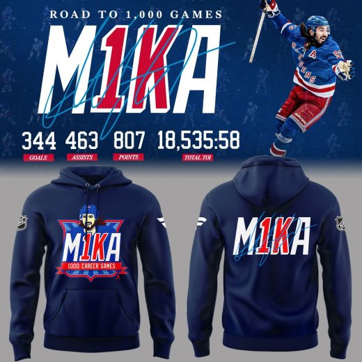 Limited Edition New York Rangers Mika Zibanejad 1,000 Career National Hockey League Games Hoodie