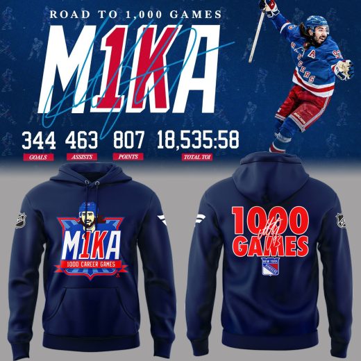 Limited Edition New York Rangers Mika Zibanejad 1,000 Career National Hockey League Games Hoodie Version 2
