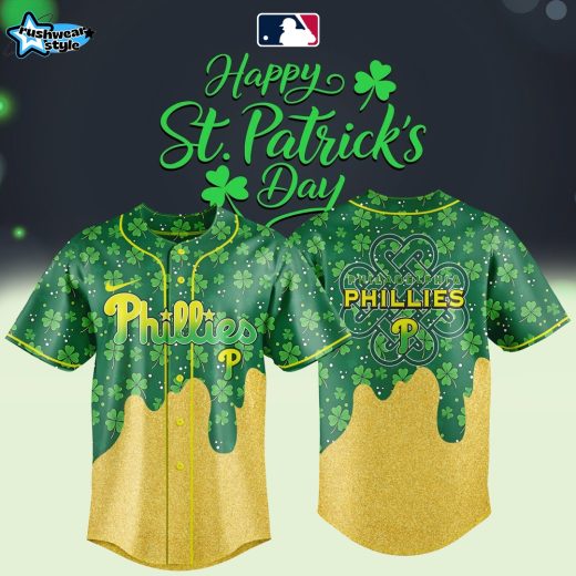 Philadelphia Phillies St. Patrick’s Day Lucky Gold Drip Special Jersey