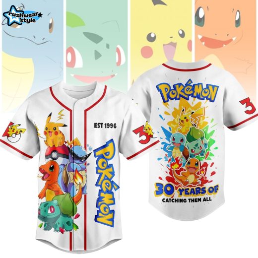 Pikachu Charizard Squirtle and Bulbasaur 30 Years of Catching Them All Tshirt