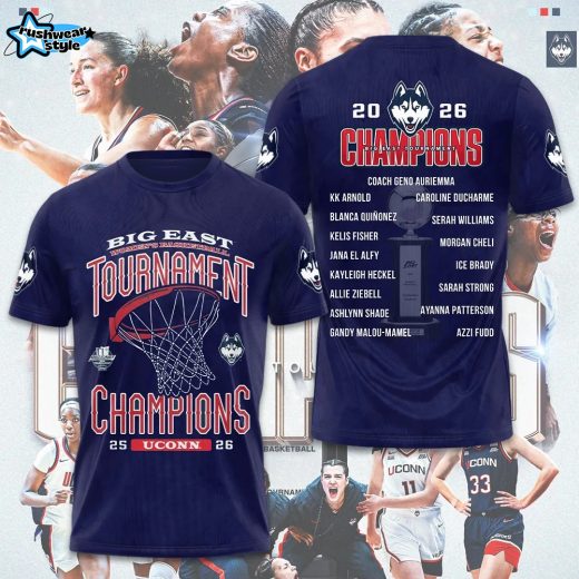 UConn Huskies Women’s Basketball 2026 Big East Champions 3D T-Shirt - Dark Purple
