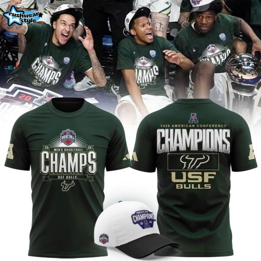 Unisex Blue 84 Green South Florida Bulls 2026 American Conference Men's Basketball Tournament Champions T-Shirt (Updated Version)